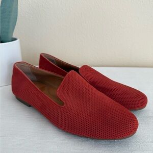 Gentle Souls Red Perforated Suede Hidden Wedge Loafers